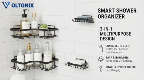 Image of Corner Shelf /Rack for BathroomWithout Drill Wall Metal Self Adhesive Bathroom Shelf /Shelf for Kitchen Corner Rack Wall Mounted Bathroom Fittings /Storage (4-pcs)