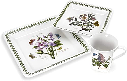 Portmeirion Botanic Garden 12-Piece Square Dinnerware Set - Fine Porcelain with Floral Motifs, Chip-Resistant - Unique Tableware Patterns, Ceramic Serveware Sets for Gifting & Gatherings
