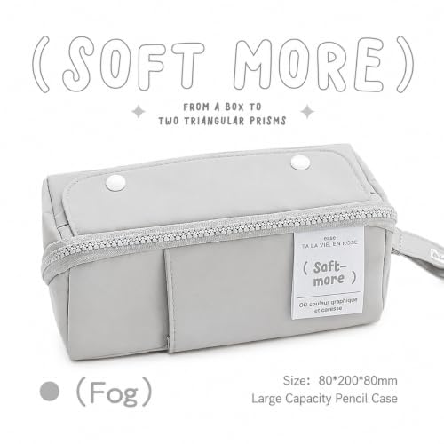 Image of WORSHIPER Multi-Functional Soft Pencil Case for Girls | Large Capacity Zipper Pouch with Multiple Compartments | Aesthetic Stationery Organizer for School, College & Office (Soft More Grey)