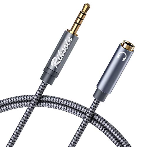 RIKSOIN Kopfhörer-Verlängerungskabel, 3,5 mm Stecker auf Buchse, 2,4 m, 4-poliges AUX-Verlängerungskabel TRRS-Stereo-Verlängerungskabel für Smartphone, Kopfhörer, Lautsprecher, Computer und mehr Cover