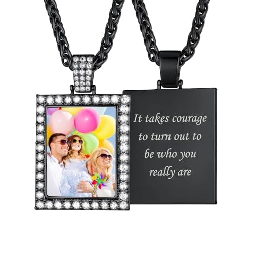 Custom4U Picture Necklace Personalized Photo for Men Women Steel/18K Gold Plated/Black Custom Angel Wings/Heart Pendant Necklace with Picture Memory Circle Chain 18-30 Inch,Hip Hop Jewelry+G