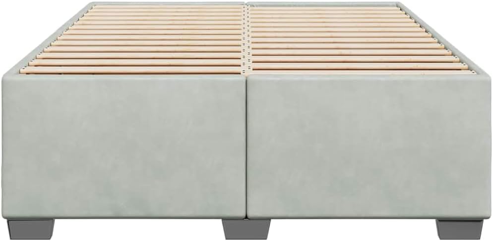 Bed Frame Light Gray Velvet Fabric Platform with Sturdy Slatted Foundation for Full Mattress Support, Easy Assembly, Modern Minimalist Bedroom Furniture with Durable Nonslip Feet