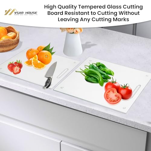 Tablas de Cortar de Vidrio Templado con Mango, Juego de 2 Tablas de Vidrio para Picar, 40,6 x 30,5 cm y 30,5 x 20,3 cm, Antideslizantes, Resistentes a Rayones y al Calor, Fáciles de Limpiar miniatura 4