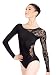 Adult Long Sleeve Leotard with Lace Sleeve and Insert,N8650BLKM,Black,Medium