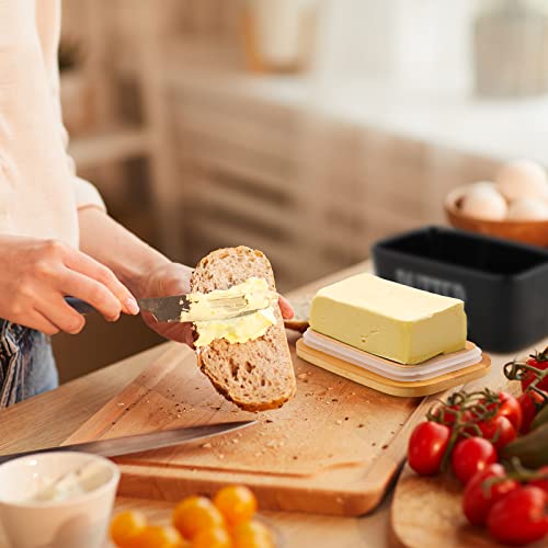 Hossejoy Large Butter Dish with Lid and Knife, European Size Porcelain Butter Container Designed with Double Silicone Seals, Ceramic Butter Box, Perfect for Butter, Nuts, Cheese, 650ml (Black) - Image 3