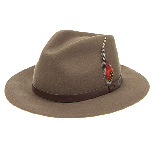Fedora para Hombre Mujer Sombrero Panamá de Fieltro de Lana Camel Clásico ala Ancha Cover