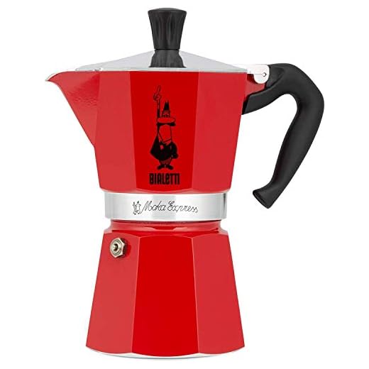 Bialetti - Moka Color: iconische espressomachine op de kookplaat, echte Italiaanse koffie gemaakt, 3-kops (130 ml) Moka-pot, aluminium, rood