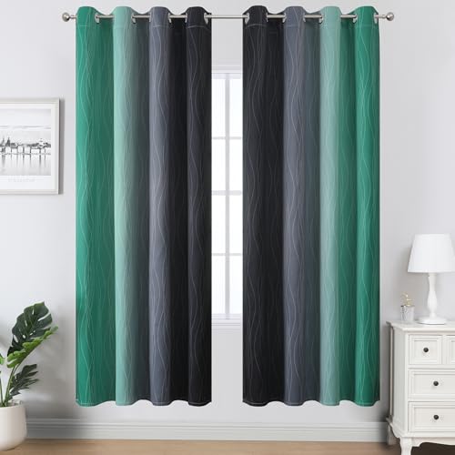 Image of Estelar Textiler Black and Green Ombre Blackout Curtains for Living Room,Energy Efficient Room Darkening Drapes, Grommet Thermal Insulated Window Treatments for Bedroom,52Wx72L,2 Panels