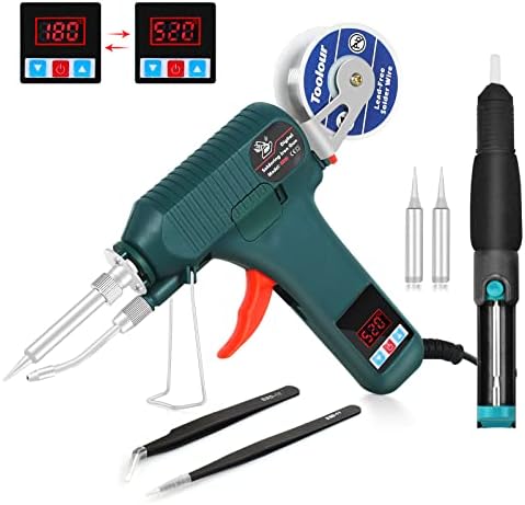 Soldering Gun, Toolour 80W LCD Digital Soldering Iron Kit, Automatic Internal Heat Solder Gun with Soldering Iron Tips Desoldering Pump Tweezers for Electronics Repairing Jewelry PCB Board Home DIY