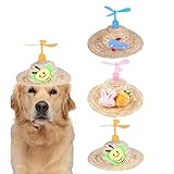 MuYaoPet 3 Packs Dog Straw Sombrero Hat with Funny Propeller,Summer Pet Sun Cap,Party Halloween Hat Costume for Small Medium Large Dogs,Dog Hair Accessories (Yellow, S(for Cat and Small Dogs))