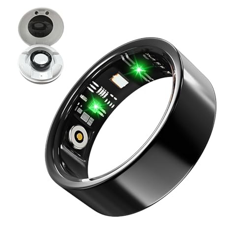 LONGLU Smart Ring pour Hommes Femmes, Bague Tracker de Fitness avec Fréquence Cardiaque/Oxygène Sanguin/Sommeil/Sport/Étanche IP68, Tracker de Santé pour iPhone & Android (Noir, 9)