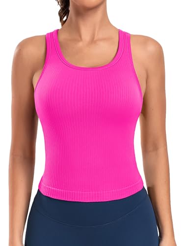ATTRACO Workout Tank Tops for Women with Built in Bra Ribbed Seamless Yoga Tanks Tight Fit2