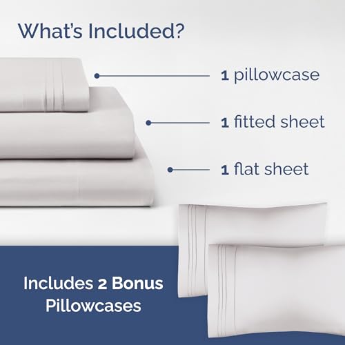 French Grey 3-Piece Sheet Set & Pillowcase Bedding Bundle (Twin Size) - Complete Twin Sheet Set & 2 Pillowcases with Deep Pockets up to 16 inches - Hotel Luxury Quality - Soft, Breathable & Cooling - image 3