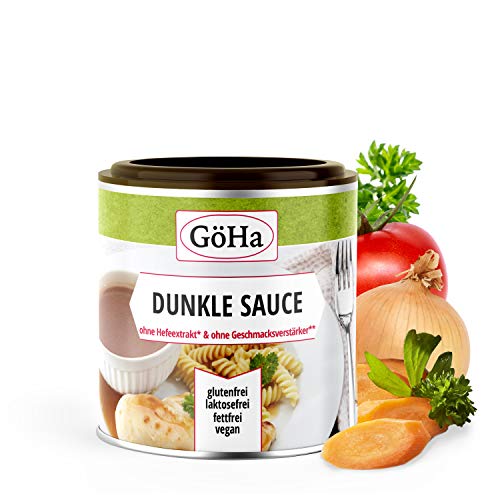GöHa Dunkle Soße ohne Hefeextrakt / Bratensauce ohne Geschmacksverstärker / Leckere Sauce zu Braten / Sauce ohne Palmöl und Glutamat / Dunkle Soße glutenfrei und fettfrei (1x 110g)
