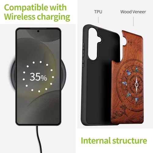 Étui rigide Galaxy S25 Plus fini les rayures avec le bois gravé chic - 5