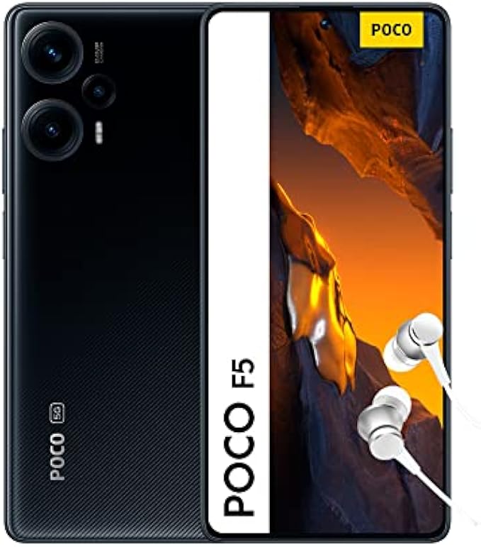 Xiaomi Poco F5 5G + 4G LTE 256GB + 8GB Global Version Unlocked 6.67" 120Hz 64Mp Triple Camera (Tmobile Mint Tello Metro USA Market) + (w/Fast Car 51W Charger Bundle) (Black Global)
