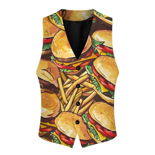 Hamburgers French Fries Novelty Men's Suit Vest Casual Formal Dress Vests Business Waistcoat3