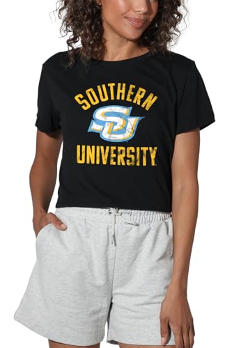 Southern University Official Jaguars Logo Women's Crop Top T-Shirt, Black, X-Large