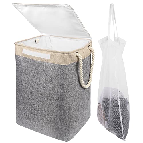 zzolee - Laundry Basket with Lid, Collapsible Laundry Hamper for Couple, with A Removable Mesh Bag, Holds Up to A Week's Worth of Clothes