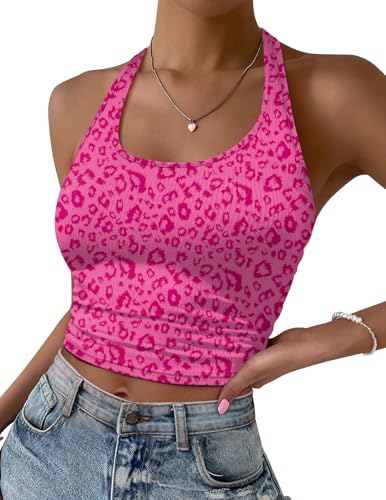 Image of Ekouaer Women Halter Top Backless Scroop Neck Slim Stretchy Ribbed Knit Camisole Crop Tops S-XXL