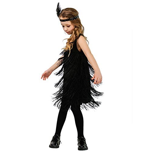 Kids Girl's Fashion Flapper Satin Dress Costume (L, Black) #TOP2