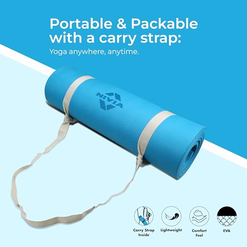 Image of Nivia Spark EVA Yoga Mat for Men & Women, 4 mm with Carry strap, Anti Skid, Exercise Mat for Home Workout, Foldable yoga mat, For Gym Exercise /Fitness (Teal Blue)