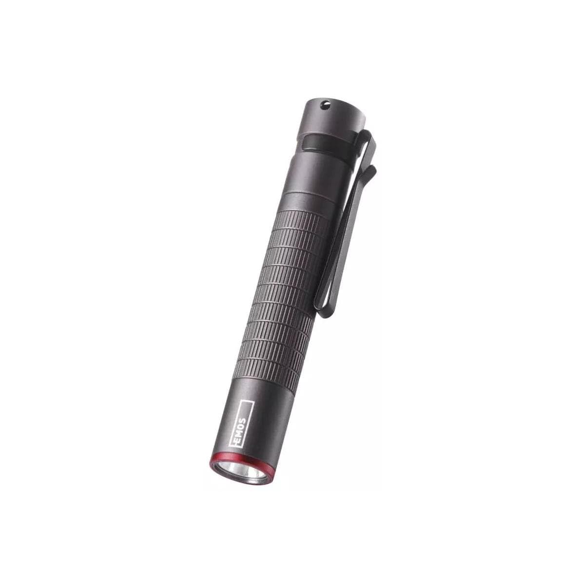EMOS Waterproof Mini Flashlight, Super Bright CREE LED Flashlight, 100LM Metal Pen Torch with 65M Beam Range, IP65 Rated Steel Clip, Black, P3150