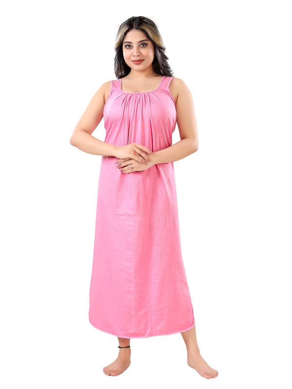 zairra Women's Maxi Length Nighty - Nightdress (Cotton Blend) Sleeveless Nightwear Set-Free Size -(Pack of 1), Baby Pink-picture-10