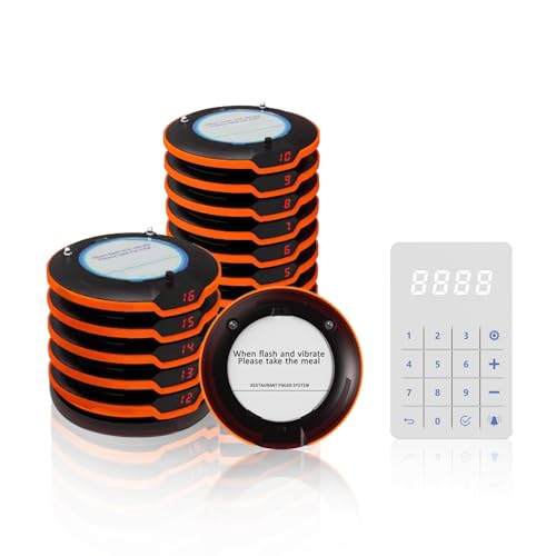 Restaurant Pager System with 16 Pagers, Touchscreen Keypad, 1312FT Range, Dual Charging Base