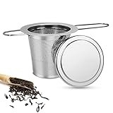 RUINNIEE Teesieb, 304 Edelstahl Rostfreies TeeSieb für losen Tee, Faltbare Feinmaschig Teefilter und Deckel (Abtropfschale), Passend für Meisten Tee-Tassen, Feinmaschig und Spülmaschinengeeignet