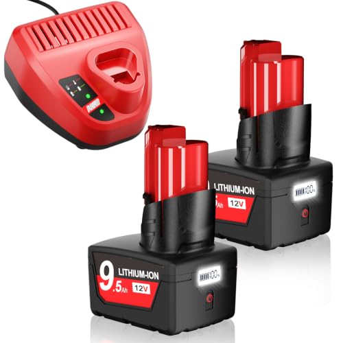 Image of Bonacell Upgraded 2Pack 9.5Ah Replacement for Milwaukee M12 Battery Lithium 12V Battery with LCD Display Compatible with 48-11-2401 48-11-2412 48-11-2411 48-11-2420 48-11-2410 Cordless Tools