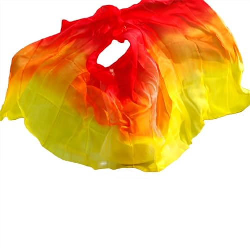 Velo de danza del vientre de seda en rojo naranja y amarillo para mujer 7