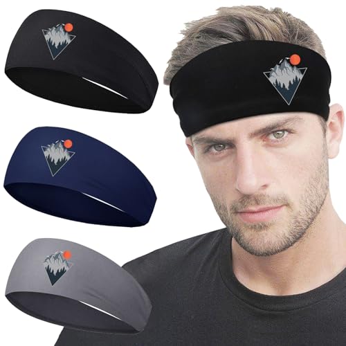 Image of 3pcs Sports Sweat Bands Headbands for Men Sweatbands Skull Workout Cooling Headbands for Men Women Running Headband Hairband Elastic Men's Head Sweat Band for Football