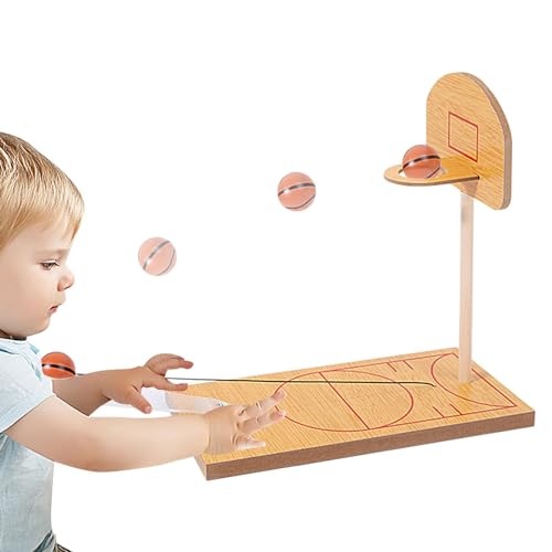 -Juego de baloncesto de mesa, juego de baloncesto de madera, baloncesto de madera sólida, juguetes interactivos de novedad en miniatura Diversión portátil para todas las edades