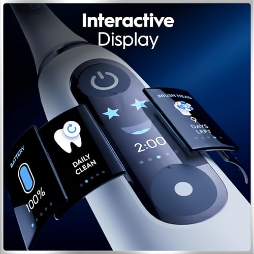 Image of Oral-B Rechargeable Electric Toothbrush, iO7 Limited Deep Clean + Protect, 5 Cleaning Modes, Interactive Display, Visible Pressure Sensor, 2 Brush Heads, Charging Travel Case, White