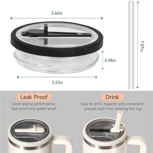 2 Pack 30 oz Replacement Tumbler Flip Straw Lid fit for Stanley Quencher, Leak Proof Lid Replacement for 30 OZ Stanley H2.0 FlowState Tumbler, Spill Proof Reusable Lid for Stanley (Beige)