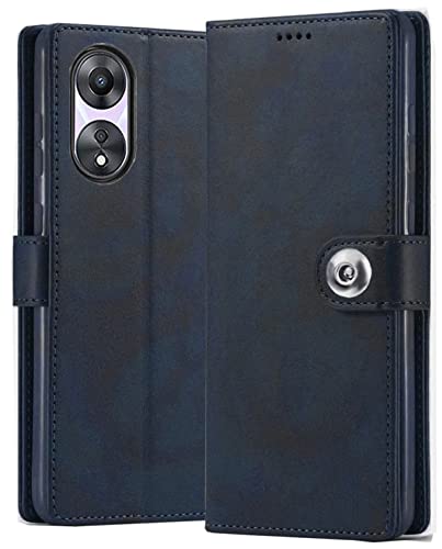 Image of SHINESTAR Ultimate Leather Finish Flip Back Cover for Oppo A78 5G | Inside TPU & Inbuilt Stand | Wallet Style Back Cover Case for Oppo A78 5G | Stylish Button Magnetic Closure - Blue