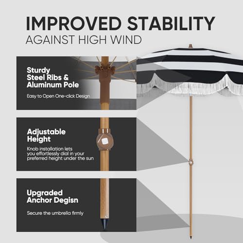 Image of Tempera Heavy Duty High Wind Beach Umbrella with Sand Anchor & Carry Bag | Patio Outdoor Umbrella with Aluminum Frame and Push Button Tilt, Ideal for Garden Lawn, UPF 60+