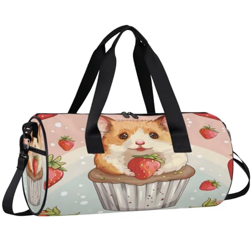 Cute Hamsters Love Grass mold Round Barrel Sports Fitness Bag, Travel Luggage Bag, Reusable Handbag, Suitable For Men and Women