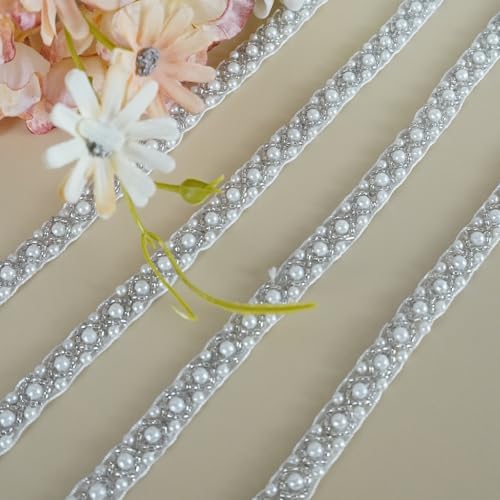 Qililandiy B-2 YARD RIBBON Yards 1Cm Pearl Beaded Trim Bridal Lace Ribbon Trimming Edge Straps For Wedding Dress Sewing Crystal Rhinestone Applique Craft Diy Decoration thumb #2