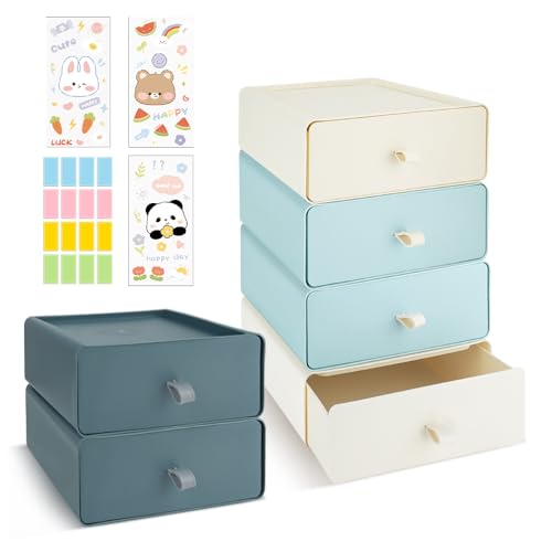 6 PCS Escritorio Cajonera Armario Interior, Organizador Cajones Cocina con 6 Cajones, Cajonera Plastico Apilablecon 4 Pestañas para Baño Oficina Material de Papelería, Dormitorio（3 Cajones）