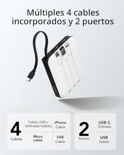Batería externa con pantalla LED indicador y 4 cables integrados ultra portátil 3