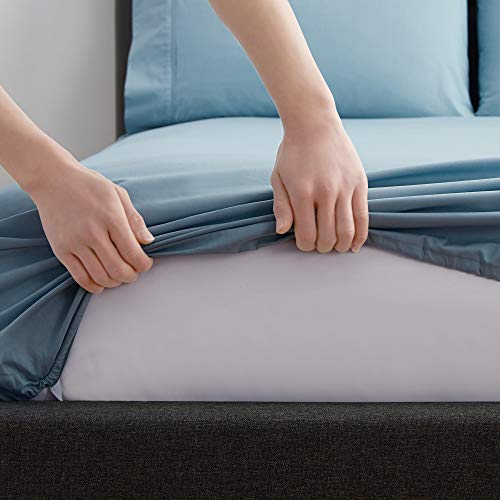 Image of Sweet Home Collection Pure Cotton Soft Bed Sheet Set - Premium Soft & Breathable Luxury Staple Quality Sheeting - 100% Cotton Sheet Set - Queen, Misty Blue