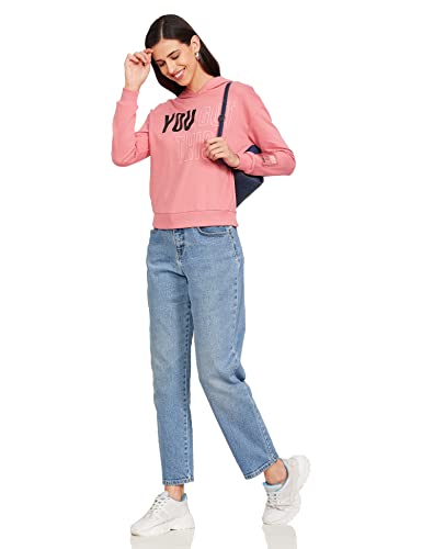 Image of Max Women Cotton Typographic Printed Hooded Sports Sweatshirt