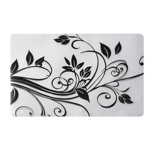 Image of Decorative Refrigerator Cover Set with Floral Pattern, Top Cover and Handle Covers, Black and Grey
