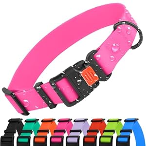 CollarDirect Waterproof Dog Collar – Silicone, Plastic Collar, Odor-Resistant, Easy to Clean, for Large, Medium, Small Dogs – Adjustable Collar with Breakaway Buckle (Neck Fit 14″-18″, Pink)