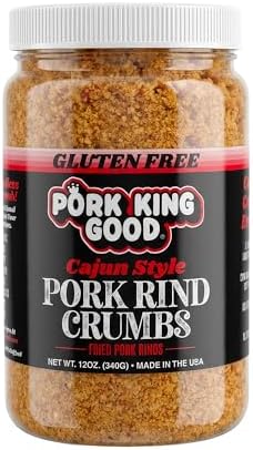 Pork King Good Spicy Cajun Low Carb Keto Diet Pork Rind Breadcrumbs!Perfect For Ketogenic, Paleo, Gluten-Free, Sugar Free and Bariatric Diets (Original) (Cajun, 12 Oz Jar)