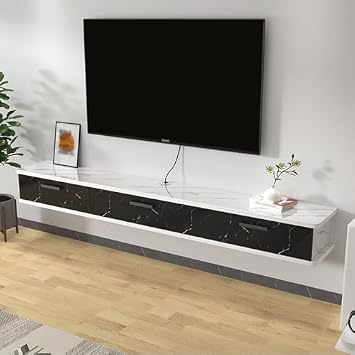 Floating Tv Stand Modern Meuble Flottant with Drawers Television Stands Solid Wood Wall Mounted Cabinet Unit,Wall-Mounted Floating TV Stand with Flip Door - Modern Long TV Console Shelf for