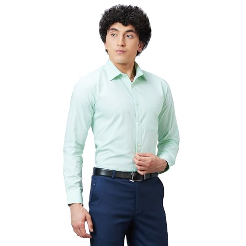 Image of Raymond Men Slim Fit Structure Pattern Pure Cotton Semi Cutaway Collar Full Sleeve Formal Shirt