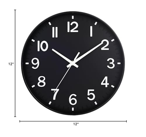 Image of HZDHCLH Black Wall Clocks Battery Operated 12 inch Silent Non Ticking Modern Wall Clock for Living Room Bedroom Kitchen Office Decor